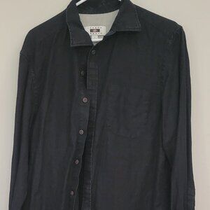 black linen button-up